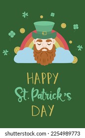 St. Patricks day seamless pattern with leprechaun, lucky coins and clover.
