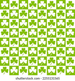 St. Patricks Day seamless pattern of gingham clover leaves. Hand drawn design for St. Paddy's day celebration, party decoration, wall paper, scrapbooking, textile, print, home decor.