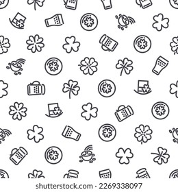 St. Patrick's Day Seamless Pattern with Icons. Usable for holiday design. Isolated on white background. Vector clipart template.
