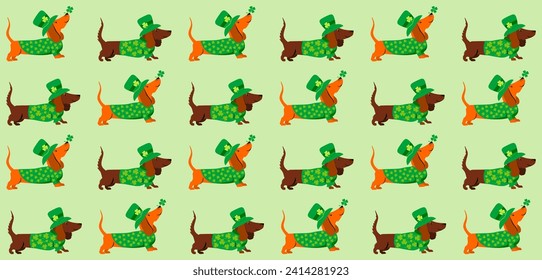 St. Patrick's day Seamless Pattern background. Simple trendy pattern with dogs.  For the design of fabric, wrapping paper, wallpaper, prints, clothing, packaging and postcards. 17 march. Vector