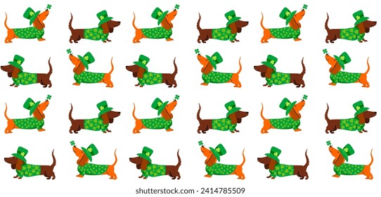 St. Patrick's Day Seamless Muster Hintergrund. Einfaches trendiges Muster mit Hunden.  Für die Gestaltung von Stoff, Umhüllung Papier, Tapete, Drucke, Kleidung, Verpackung und Postkarten. 17. März. Illustration