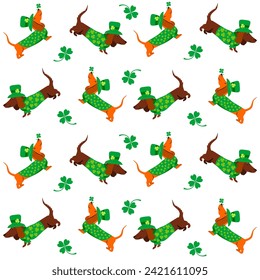 St. Patrick's day Seamless Pattern background. Simple trendy pattern with dogs.  For the design of fabric, wrapping paper, wallpaper, prints, clothing, packaging and postcards. 17 march. illustration