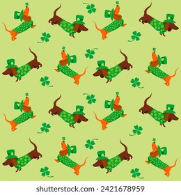 St. Patrick's day Seamless Pattern background. Simple trendy pattern with dogs.  For the design of fabric, wrapping paper, wallpaper, prints, clothing, packaging and postcards. 17 march. Vector