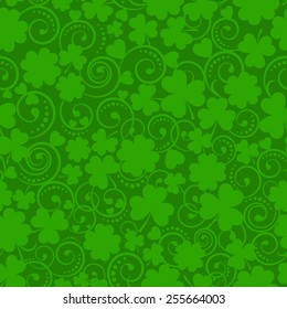 St. Patrick's Day seamless pattern with clover and swirls