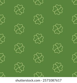 St. Patricks Day seamless pattern of doodle clover on isolated background. Hand drawn design for St. Paddy day celebration, party decoration, wall paper, scrapbooking, textile, home decor.