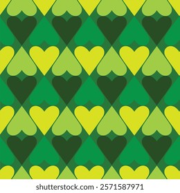 St. Patricks Day seamless pattern of Irish lucky hearts on isolated background. Hand drawn design for St. Paddy day celebration, party decoration, wall paper, scrapbooking, textile, home decor.