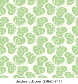 St. Patricks Day seamless pattern of Irish Lucky shamrocks on isolated background. Hand drawn design for St. Paddy day celebration, party decoration, wall paper, scrapbooking, textile, home decor.