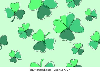 St. Patrick's Day seamless pattern with green clover.          Shamrock and lucky quatrefoil Wrapping paper design, banner. Vector