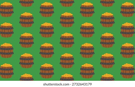 Dia de St Patricks padrão sem costura com ouro leprechaun em barril