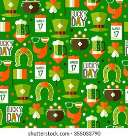 St patricks day seamless pattern in traditional Irish national colors