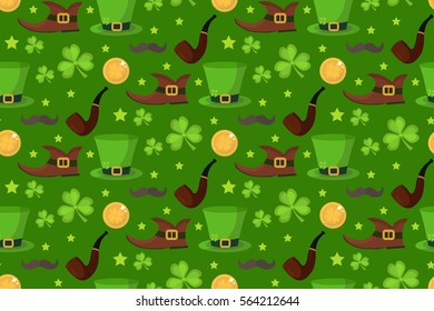 St. Patrick's Day seamless pattern. Endless background texture. Vector illustration