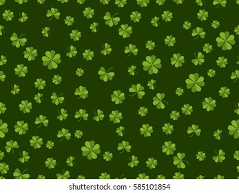 St. Patrick's day. Seamless pattern with clover on a green background. Vector illustration