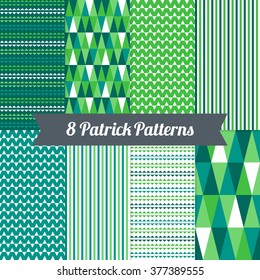 St. Patrick's Day seamless patterns with Stripes and Triangles in Green, Dark Green, Teal and White. Perfect for wallpapers, gift papers, patterns fills, textile, St. Patrick's Day greeting cards