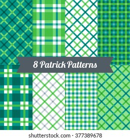 St. Patrick's Day seamless patterns with Plaid and Gingham in Green, Dark Green, Teal and White. Perfect for wallpapers, gift papers, patterns fills, textile, St. Patrick's Day greeting cards
