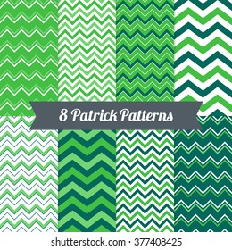 St. Patrick's Day seamless patterns with Chevron in Green, Dark Green, Teal and White. Perfect for wallpapers, gift papers, patterns fills, textile, St. Patrick's Day greeting cards