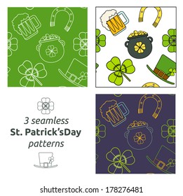 St. Patrick's Day set of 3 seamless patterns