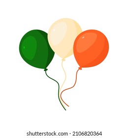 St Patrick's Day, Set of clipart, icons for St Patrick's Day Ireland. Balloons in the colours of the Irish flag for the holiday, festival for postcards, invitations. Vector flat illustration, cartoon.