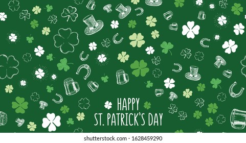 St. Patrick's Day set. Clover set. Hand drawn illustrations.