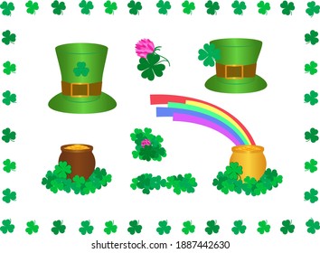 St. Patrick's Day set (clover, green hat, pot of gold, rainbow)