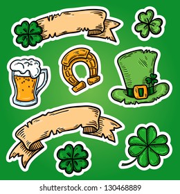 St. Patrick's Day, set of design elements. Isolated objects. Cartoon style. Stickers. Lucky Day. Irish.