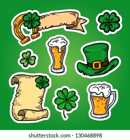 St. Patrick's Day, set of design elements. Isolated objects. Cartoon style. Stickers. Lucky Day. Irish.