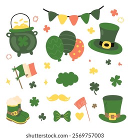 St. Patrick's Day set of elements. Vector illustration of set of elements in green color.