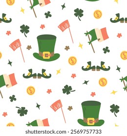 St. Patrick's Day set of elements. Vector illustration of set of elements in green color.