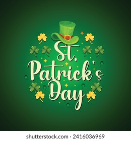 St. Patrick's Day set of flyers brochures, invitation to a holiday, corporate holiday. a leprechaun hat, a shamrock, a rainbow,a pot of gold coins, on a dark green background. Vector illustration.