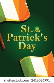 St. Patrick's Day set of flyers brochures, invitation to a holiday, corporate holiday. a leprechaun hat, a shamrock, a rainbow,a pot of gold coins, on a dark green background. Vector illustration.