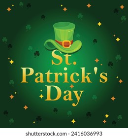 St. Patrick's Day set of flyers brochures, invitation to a holiday, corporate holiday. a leprechaun hat, a shamrock, a rainbow,a pot of gold coins, on a dark green background. Vector illustration.