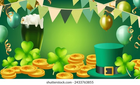 St. Patrick's Day set of flyers brochures, invitation to a holiday, Template Design banner vector 3D effect clover. Simple banner for the site, shop, , web backgrounds, greeting cards and more