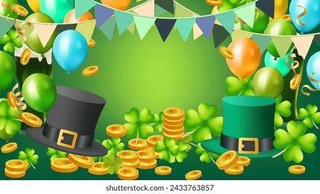 St. Patrick's Day set of flyers brochures, invitation to a holiday, Template Design banner vector 3D effect clover. Simple banner for the site, shop, , web backgrounds, greeting cards and more