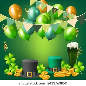 St. Patrick's Day set of flyers brochures, invitation to a holiday, Template Design banner vector 3D effect clover. Simple banner for the site, shop, , web backgrounds, greeting cards and more