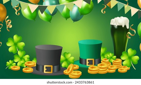 St. Patrick's Day set of flyers brochures, invitation to a holiday, Template Design banner vector 3D effect clover. Simple banner for the site, shop, , web backgrounds, greeting cards and more