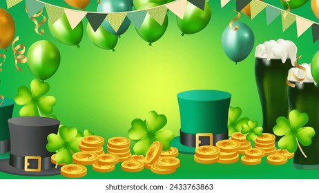 St. Patrick's Day set of flyers brochures, invitation to a holiday, Template Design banner vector 3D effect clover. Simple banner for the site, shop, , web backgrounds, greeting cards and more