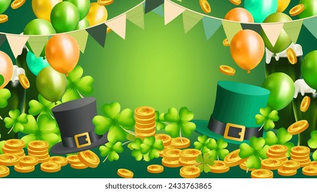 St. Patrick's Day set of flyers brochures, invitation to a holiday, Template Design banner vector 3D effect clover. Simple banner for the site, shop, , web backgrounds, greeting cards and more
