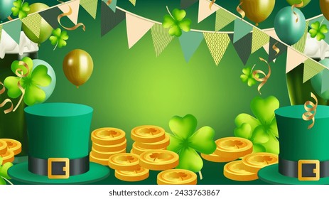 St. Patrick's Day set of flyers brochures, invitation to a holiday, Template Design banner vector 3D effect clover. Simple banner for the site, shop, , web backgrounds, greeting cards and more