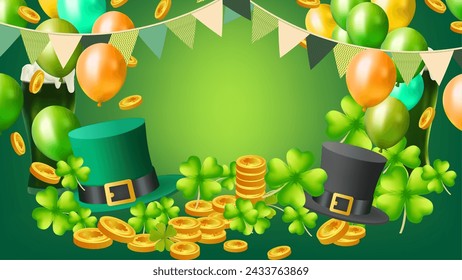 St. Patrick's Day set of flyers brochures, invitation to a holiday, Template Design banner vector 3D effect clover. Simple banner for the site, shop, , web backgrounds, greeting cards and more