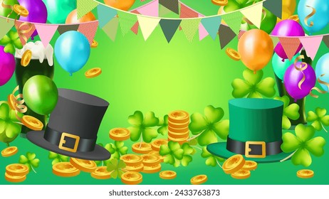 St. Patrick's Day set of flyers brochures, invitation to a holiday, Template Design banner vector 3D effect clover. Simple banner for the site, shop, , web backgrounds, greeting cards and more