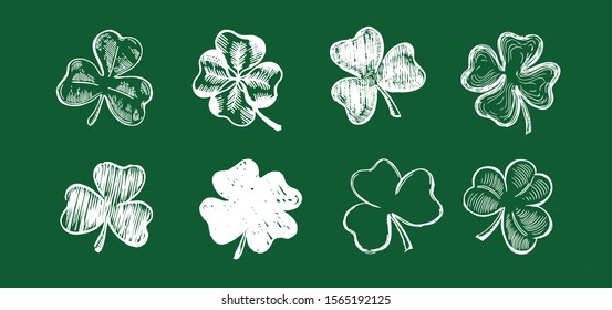 St. Patricks day. Set of hand drawn clovers.