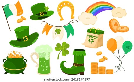 St. Patrick's day. Set of hand draw vector illustration doodle elements for St Patrick's Day Cartoon style