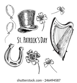St. Patrick's day. Set of hand drawn graphic illustrations