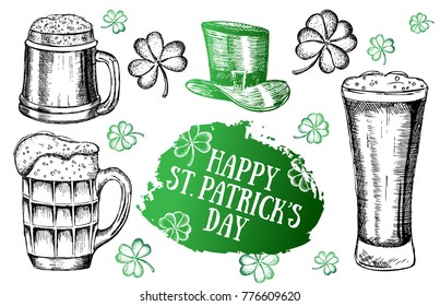 St. Patrick's Day set. Hand drawn illustrations