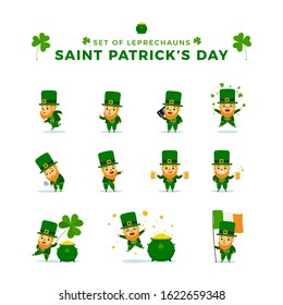 St. Patrick's Day. Set Of Leprechauns. Vector Illustration