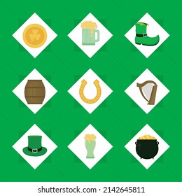 st patricks day set on green background