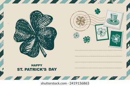 St. Patrick's Day set, Stamps, mail, postcard, Hand drawn illustrations	