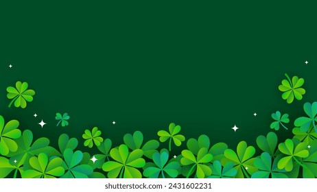 St. Patrick's Day, Shamrock Hintergrund Vektor-Illustration. Kleeblätter mit Kopierraum auf grünem Hintergrund.