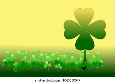St. Patrick's day shamrock clover on gold and green gradient background. Vector illustration. Use as background, greeting card, or for graphic design; concepts of holiday celebration, lucky, happiness