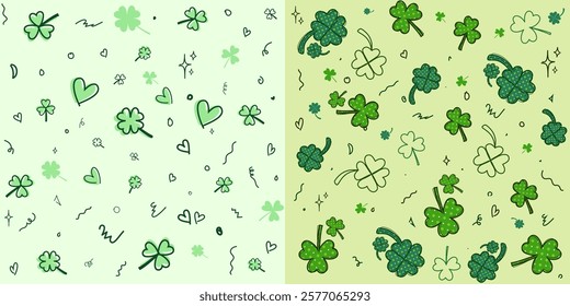 st patricks day shamrock and clover art seamless pattern background with geometric shapes and lines