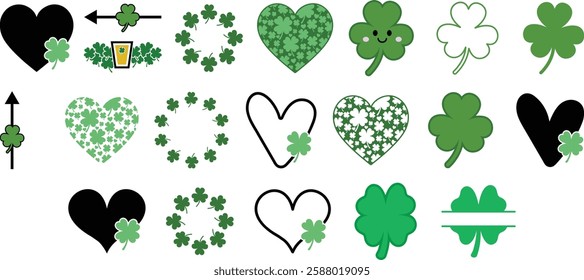 St. Patrick's Day Shamrock Clover Icons Isolated on White